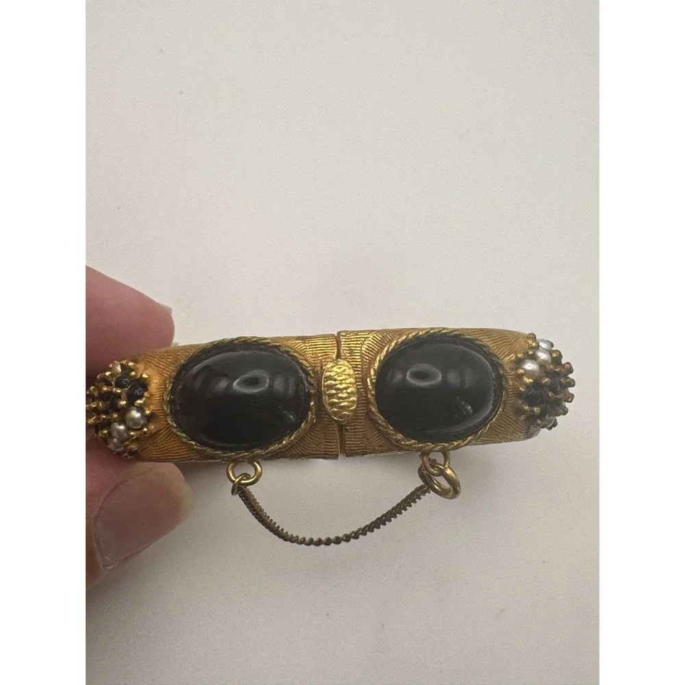 Vintage Original by Robert Bracelet Gold Tone Black Cabochon Clamper Cuff